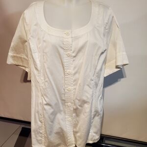 Jones New York Signature Woman 1X White Button-Up Blouse